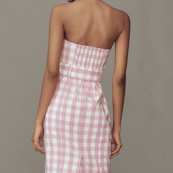 Anthropologie Maeve Strapless Sweetheart Pink and White Check Dress - Picture 3 of 5
